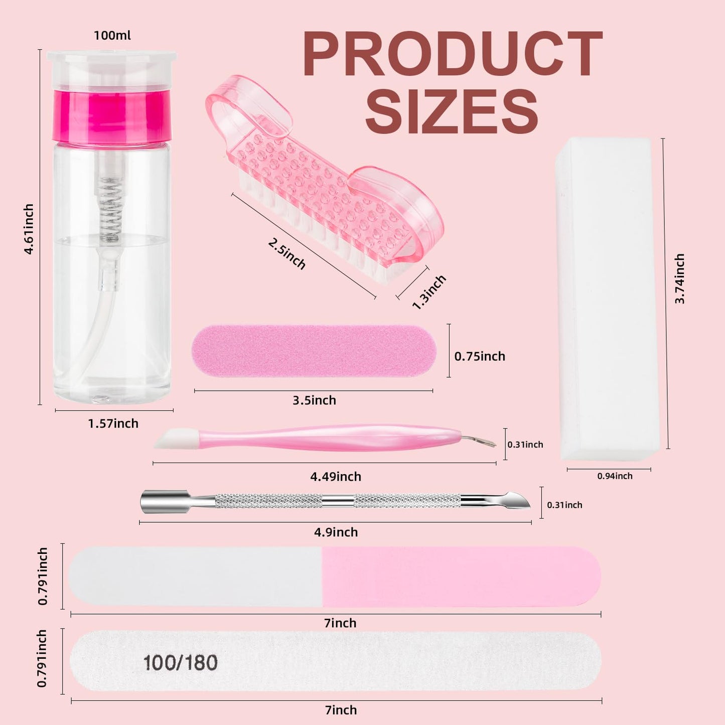 Nail Polish Remover Pump, YAMYONE 2 Pack Acetone Pump Dispenser, Alcohol Dispenser Push Down Empty Lockable Pump Dispenser Bottle for Nail Polish and Makeup Remover, 200ml(6.8oz) (8 Pack-Pink White)
