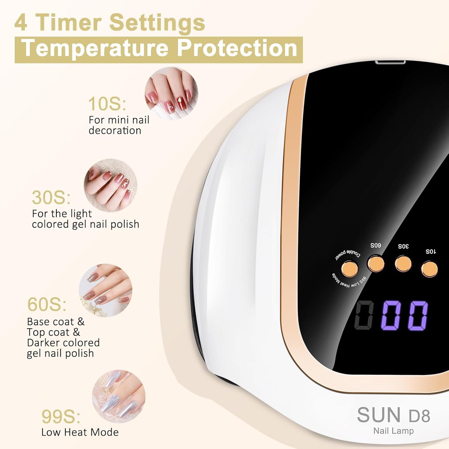 Wisdompark 268W UV LED Nail Lamp, Nail Dryer for Gel Polish, 4 Timers Curing Lamp Professional Nail Light, 66Pcs Uv Beads and Automatic Sensor (Gold)