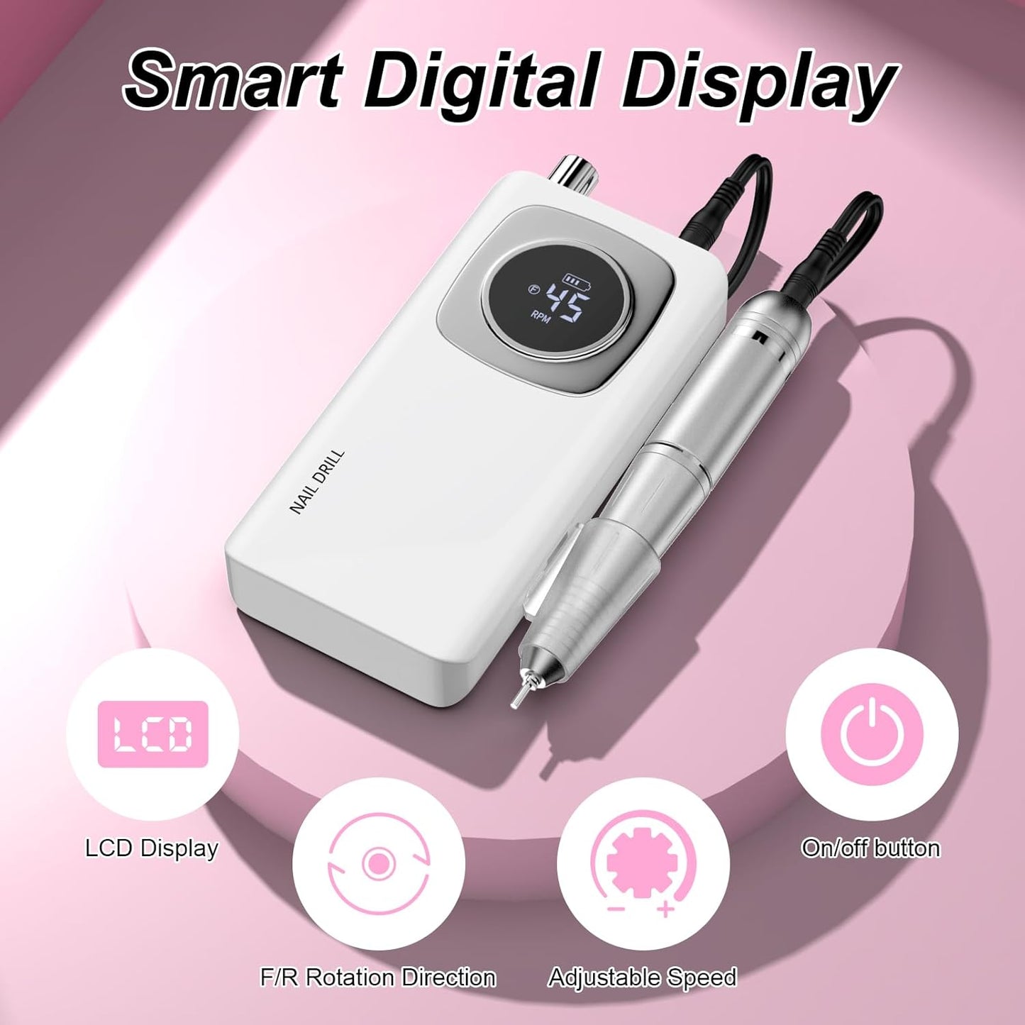 Electric Nail Drill Professional: Rechargeable Nail File with Bits for Acrylic Gel Nails, Professional Nail Drill Manicure Pedicure Polishing Shape Tools for Home Salon