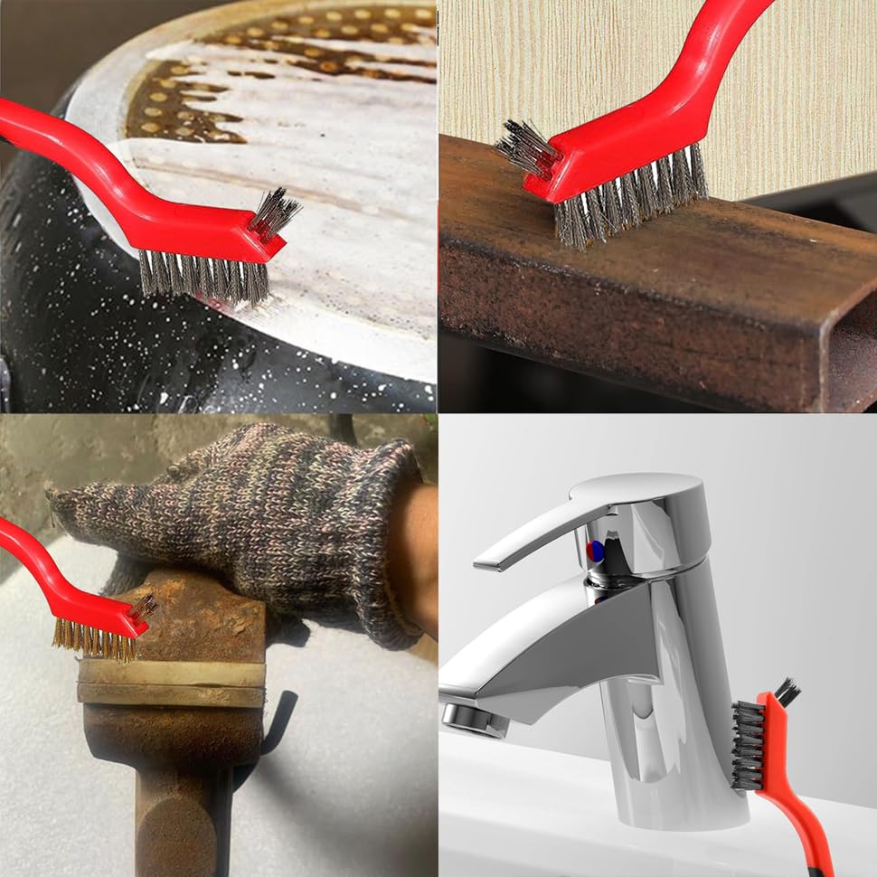 Wire Brush Set 3Pcs, Nylon/Brass/Stainless Steel Bristles with Curved Handle Grip for Cleaning with Curved Handle Grip for Rust Removal, Dirt, Paint Scrubbing Yellow