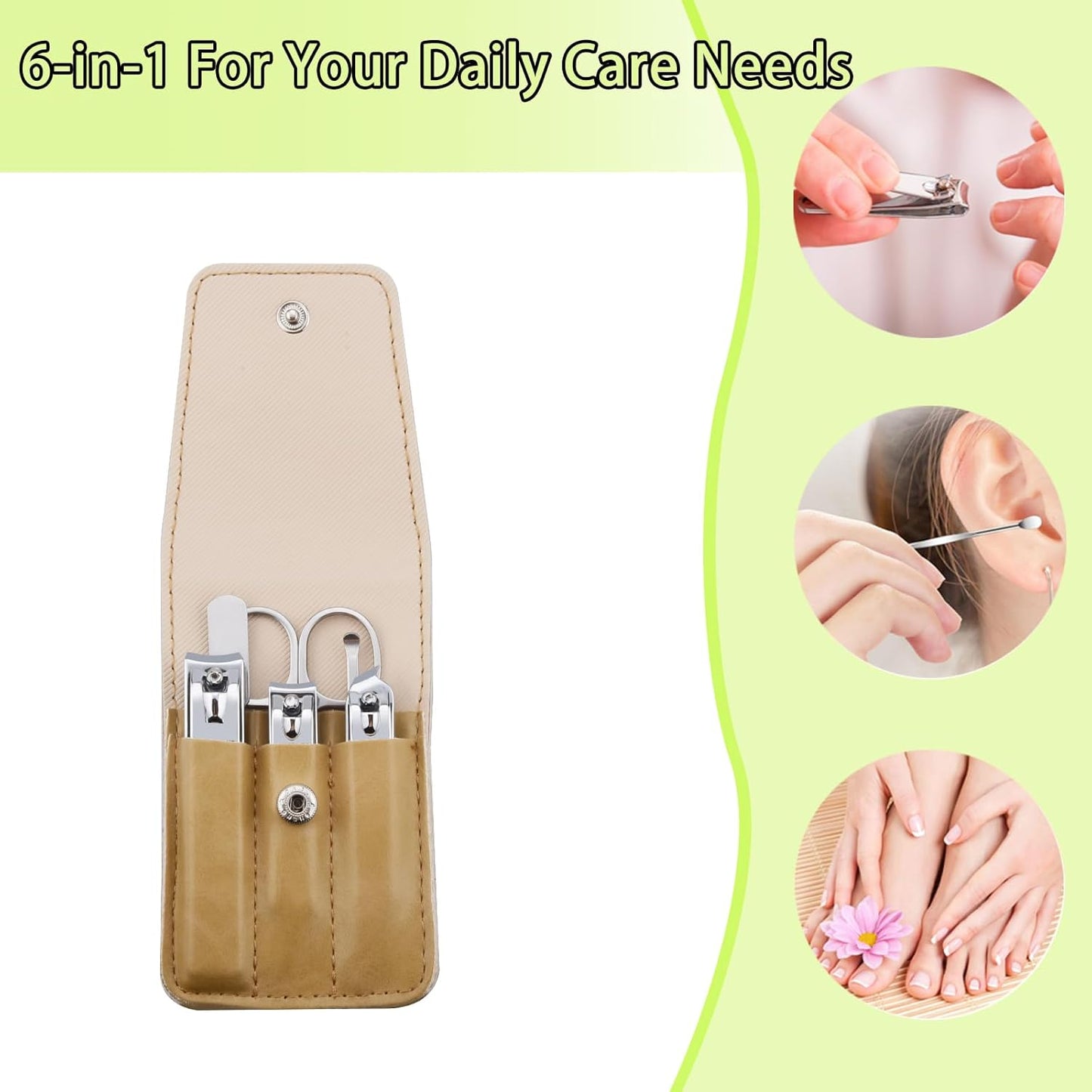 Nail Clippers Set, 6 Pcs Toenail Clippers Stainless Steel Fingernail Clippers Manicure Set with Leather Case, Idea Gift for Men Women Mom Dad Christmas Birthday, Khaki