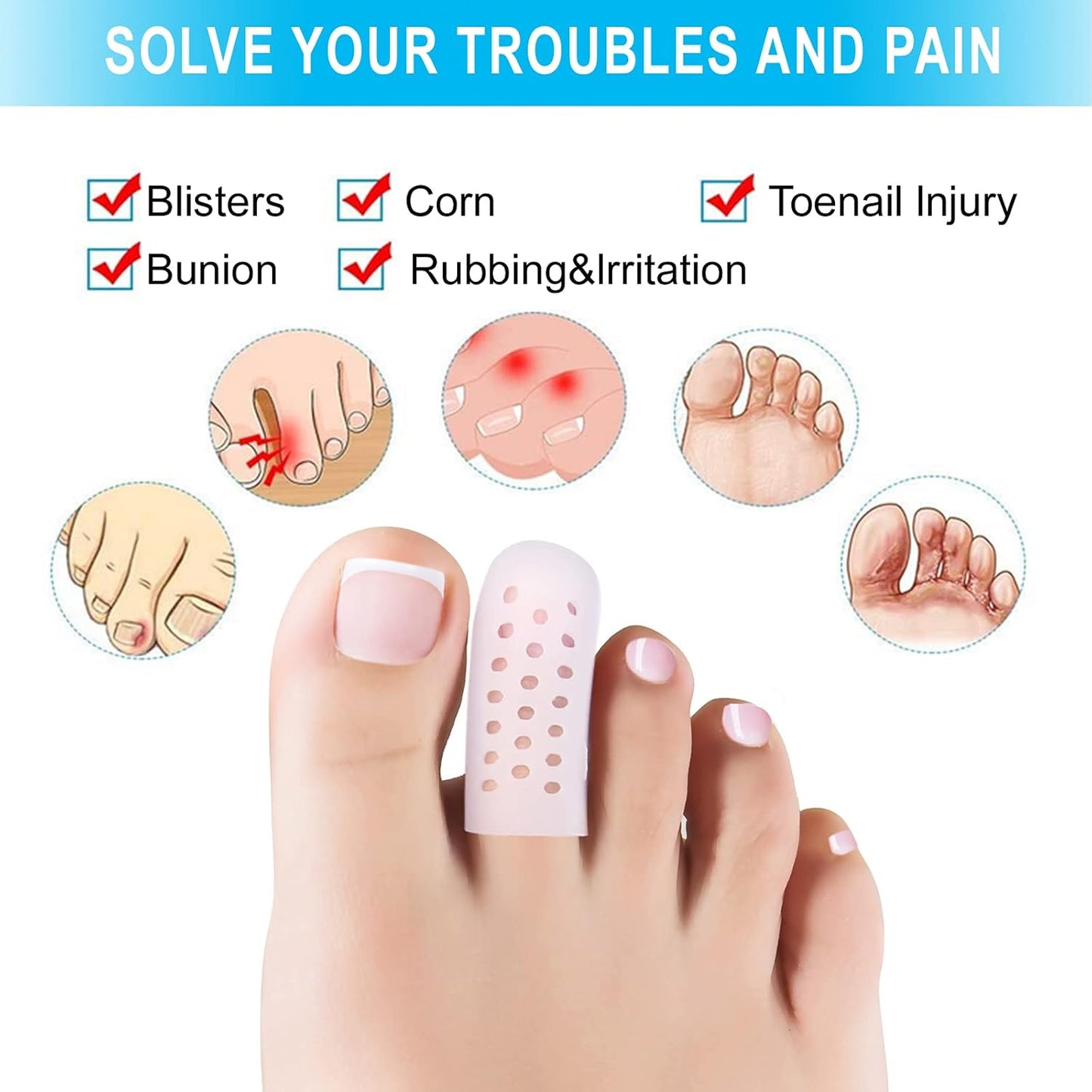 Toe Protectors Gel, 10 Pcs Breathable Toe Protector Cap Cover, Toe Guards for Protection of Ingrown Toenails, Corns, Calluses, Blisters, and More. Size Small