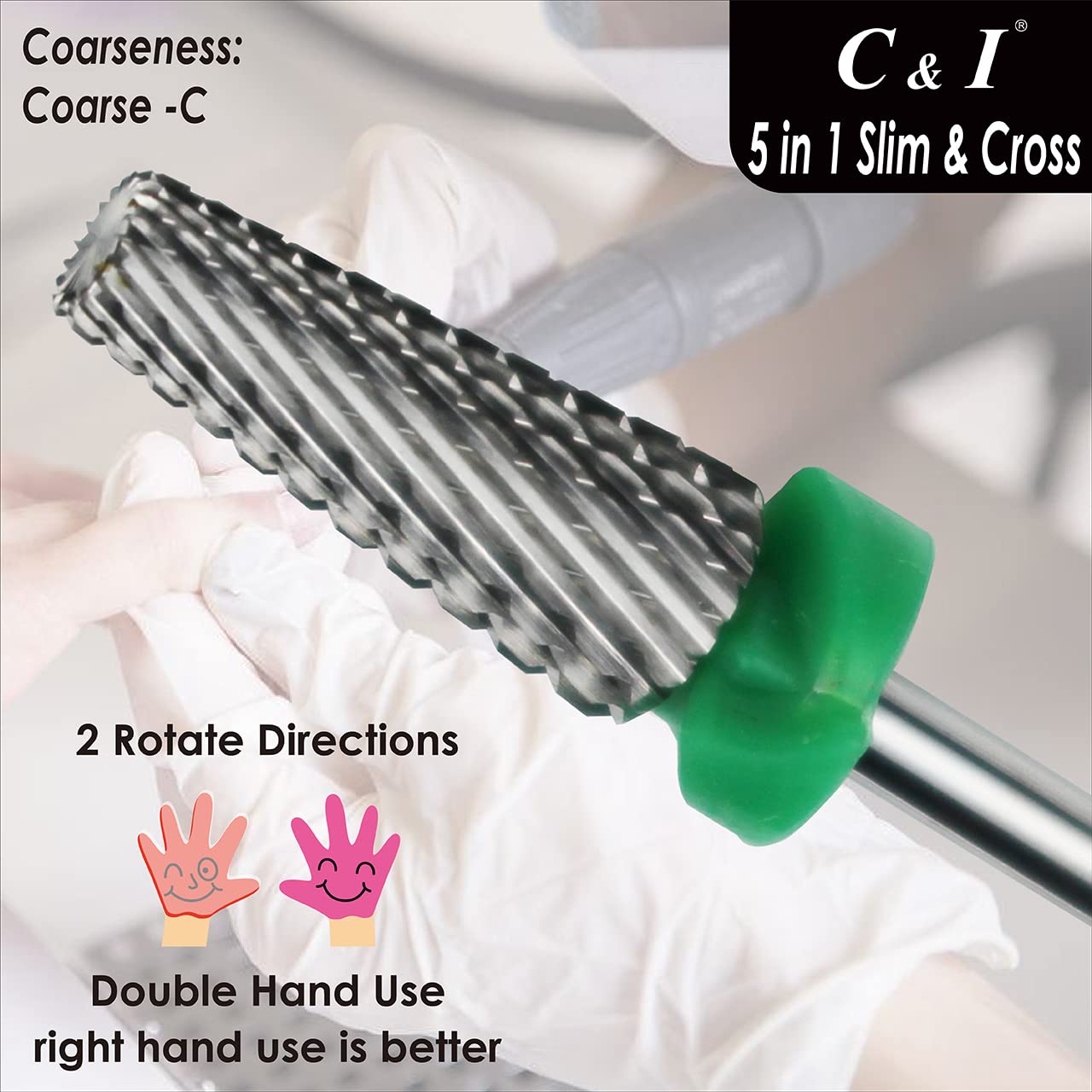 C & I 5 in 1 Nail Drill Bit, Cross & Slim Edition, Professional Nail Drills for Electric Manicure Drill Machine (Coarse -C)