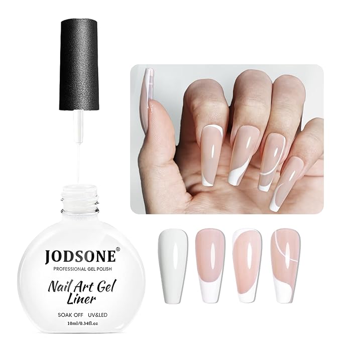 JODSONE 10ml Nail Art Gel Liner White Gel Nail polish Need U V Lamp Cured with Thin Brush at Home DIY Gift for Girls