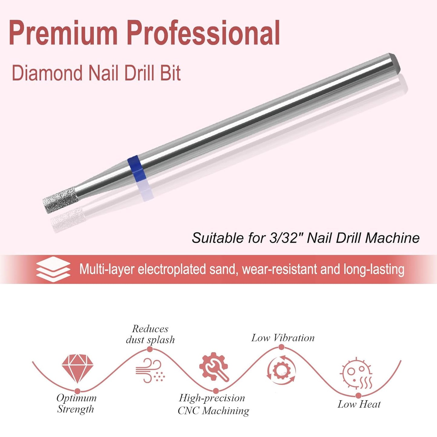 Mini Barrel Shape Cuticle Clean Nail Drill Bit, 3/32'' Professional Safety Carbide Diamond Under Nail Cleaner for Cuticle Dead Skin Nail Prepare, Nail Salon (Medium)