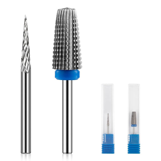 3/32" 5 in 1 Professional Carbide Nail Drill Bits Sets, 2 Pack Tungsten Safety Drill Bits Tech, Cuticle Bit Fast Remove for Manicurist Nail Salon Manicure Pedicure Gel Polishing (2 Shapes)