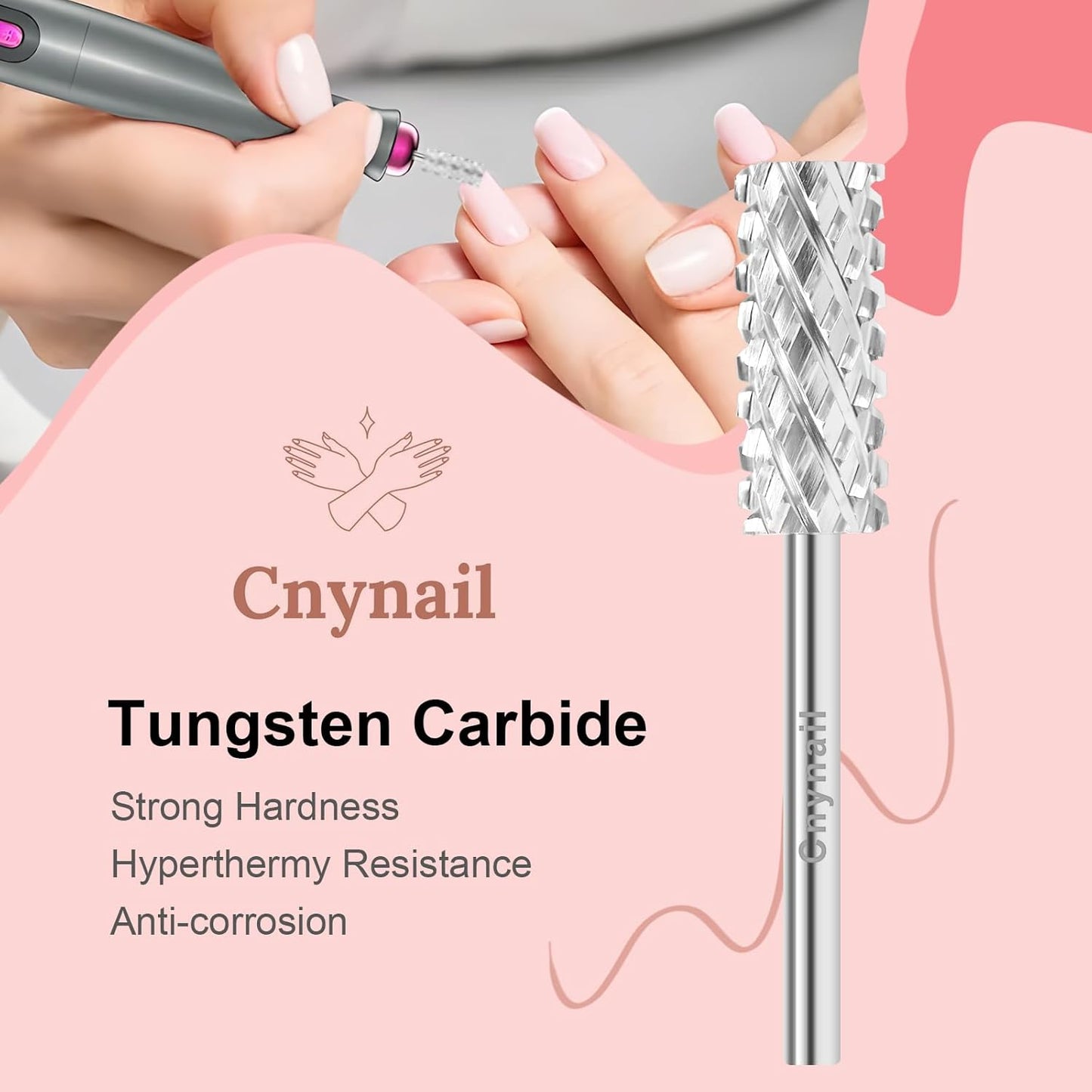 3/32" 5.35MM Small Barrel Flat Top Bit Tungsten Carbide Nail Drill Bit Safety Bit for Gel & Acrylic Removal, 2-Way Rotating Efile Tip, Salon Electric File Accessory (4XC Grit, Silver)