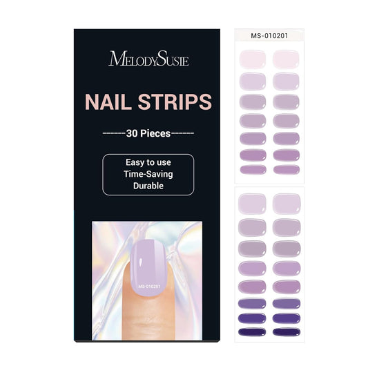 MelodySusie 302PCS Semi Cured Gel Nail Strips (Amethyst Bliss), Works with Nail lamp, Salon Quality, Long Lasting, Easy to Apply and Remove, Includes 2 Prep Pads, Nail File and Wooden Stick