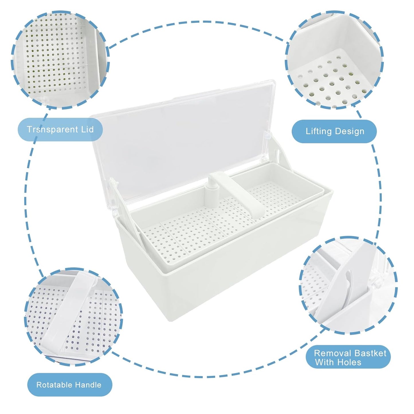 TTKBHHQ-Dental Instrument Sterilization Box, Cold Sterilization Tray Depository for Plastic Instruments for Dentistry, Dental Tools, Tattooing, and Nail Care. (white)