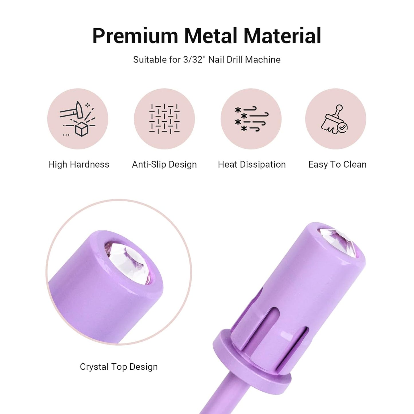 MelodySusie Crystal Top Mandrel Bit for Nails, 3/32'' Easy Off Nail Drill Bits for Sanding Bands, Suitable for Acrylic Nails Gel Manicures and Pedicures, Purple