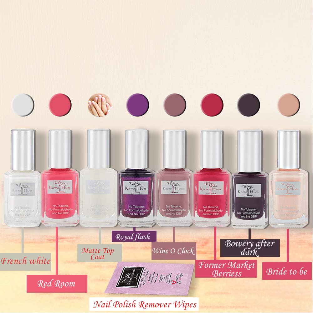 Christmas Nail Polish Dream Nails - Natural Nail Polish Base Coat Set – Natural Nail Polish Remover Wipes - NonToxic Nail Art | Vegan and Cruelty-Free Nail Paint (Pack of 9)