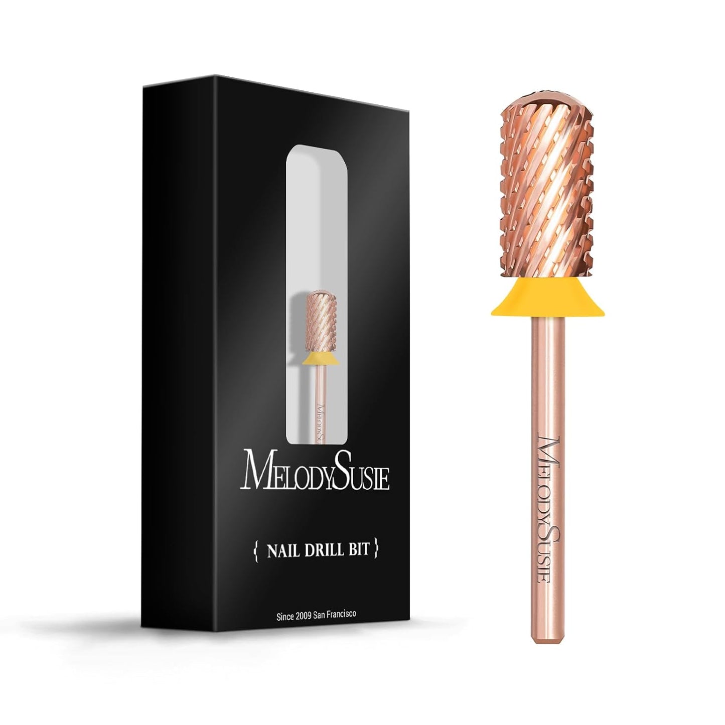 MelodySusie Safety Nail Drill Bits, 3/32'' Smooth Round Top Large Barrel Carbide Bits, Suitable for Manicure Pedicure Cuticle Gel Polishing, Beginners Bits, Rose Gold, Series Bit-S, Double Coarse