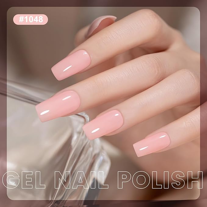 RARJSM Bubble Pink Nude Gel Nail Polish 2pcs Set,Gel and Lacquer Combo,PalePink Air Dry Nail Lacquer and Nude Pink GelPolish LED UV Curing Requires French Manicure DIY Nail Art Home Salon 15ml