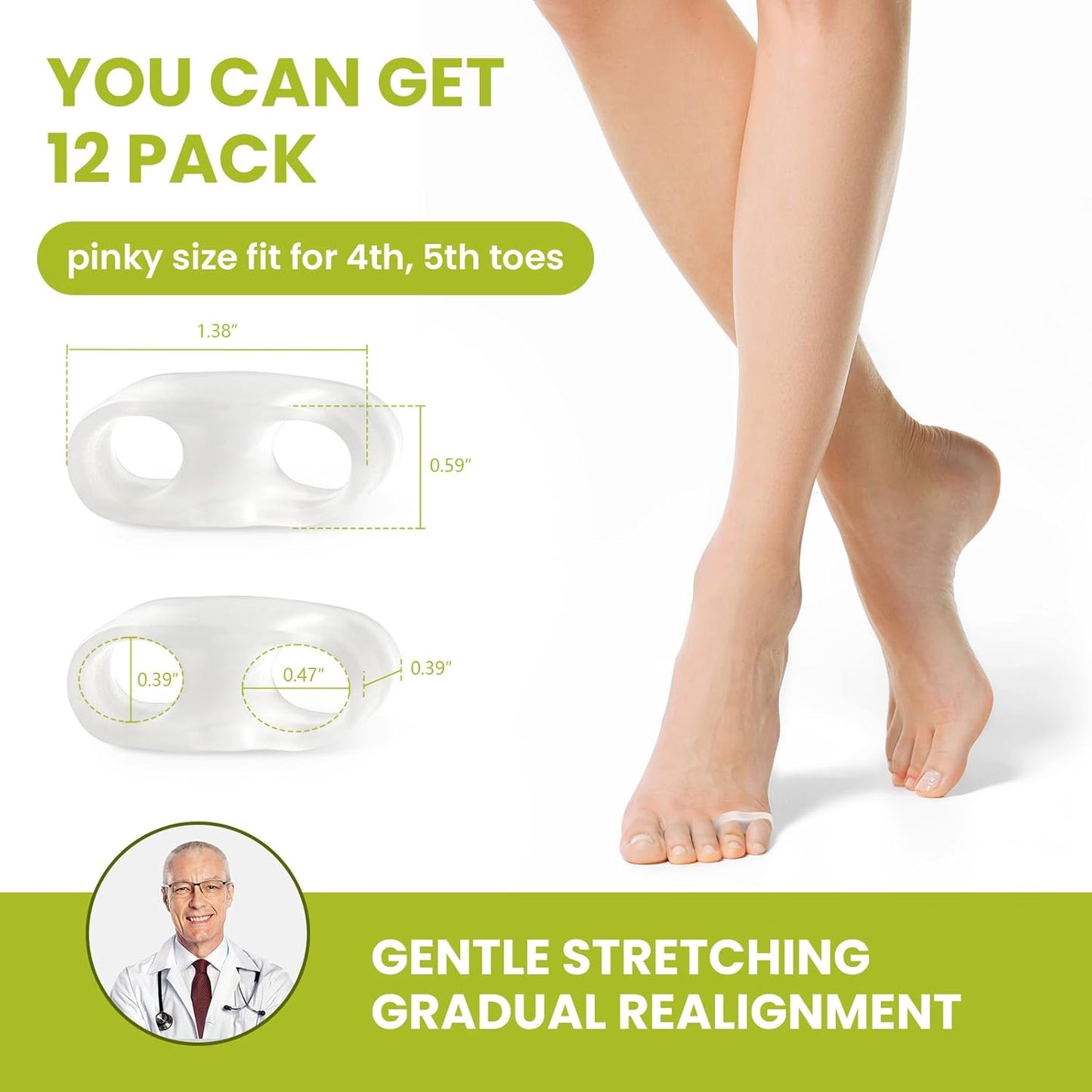 Bukihome Pinky Toe Separator for Women - 12 Pack Gel Tailor's Bunion Corrector Pads, Small Toe Spacers for Overlapping Toes, Calluses, Blisters & Pain Relief