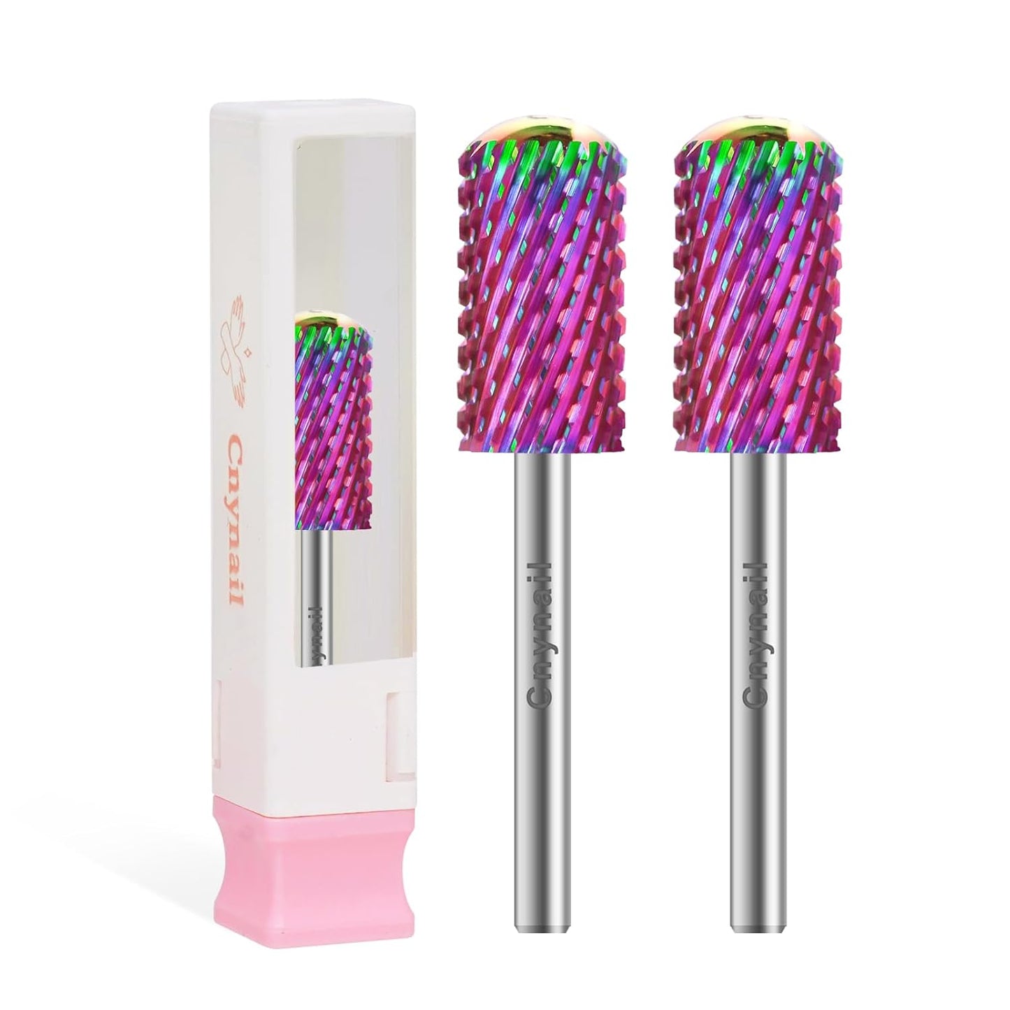 3/32" 2PCS Large Barrel Smooth Round Top Tungsten Carbide Nail Drill Bit Safety Bit for Gel & Acrylic Removal, 2-Way Rotating Efile Tip, Salon Electric File Accessory (XC Grit, Multicolor)