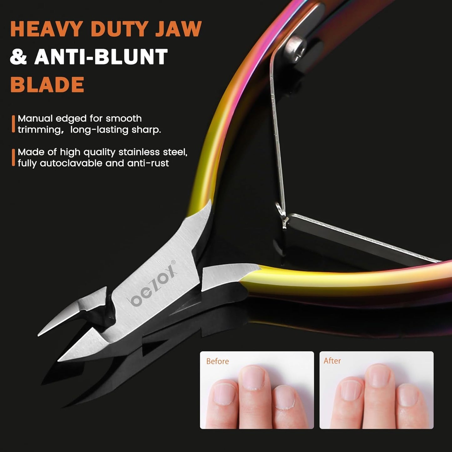 BEZOX Professional Cuticle Clipper with Tip Cover, Rainbow Finish, Stainless Steel Manicure Tool Cuticle Remover, 7mm Jaw, 1 Piece