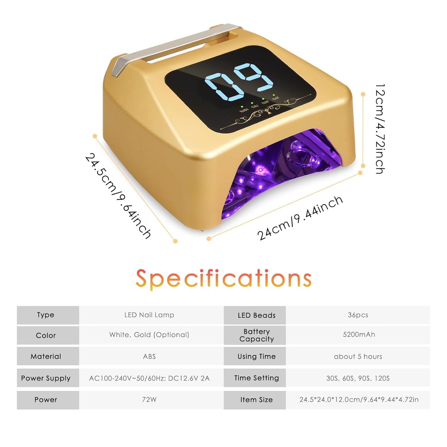 72W UV LED Nail Lamp Quick Drying Gel Nail Dryer with 4 Timer Settings Smart IR Sensor Nail UV Light for Gel Polish Gel Curing Lamp for Toes Nails Compatible with All Gel Type
