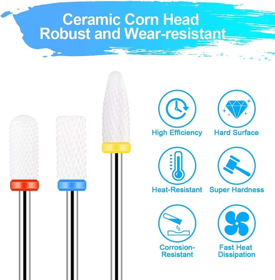 URAQT Ceramic Nail Drill Bits Sets, 10 pcs Electric Nail Drill Bits Kit 3/32", Professional Cuticle Polishing Bits for Acrylic Gel Nails, Electric Nail Files Manicure Pedicure Drill Tool