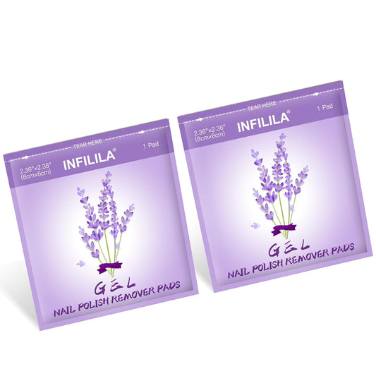 NXJ INFILILA Nail Polish Remover Pads - Individually Wrapped - Quick Nail Polish Remover Wipes - Fingernail Travel Kit to Clear Nail Polish for Home & Professional Removal(Lavender Fragrance)