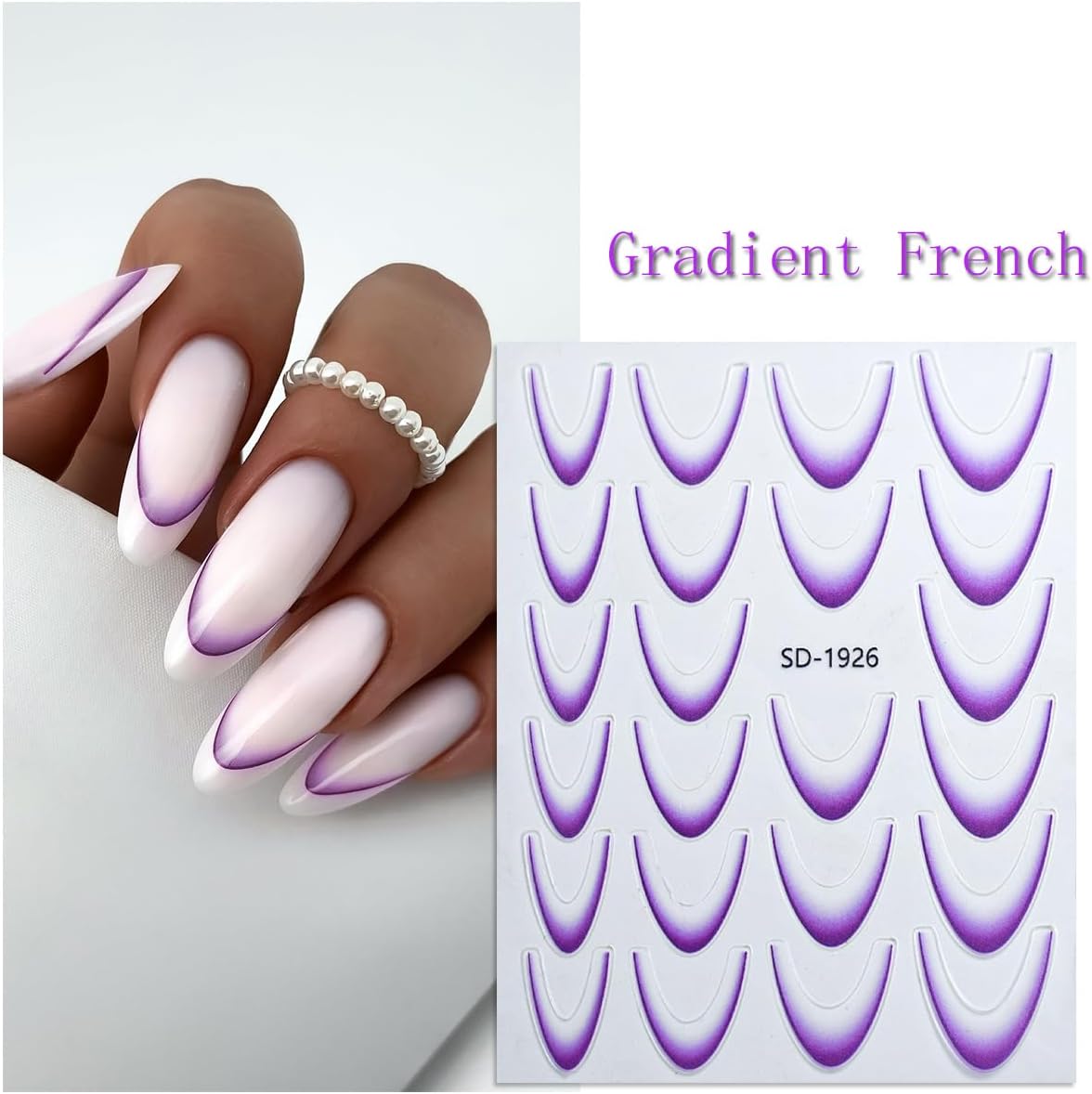 12Sheets Gradient French Line Nail Stickers, Colorful Stripes Line Transfer Decals Curved Lines Nail Art Designs Self-Adhesive Nail Tips Guides Fashion Nail Accessories Gel Polish Wraps Stencil Tools