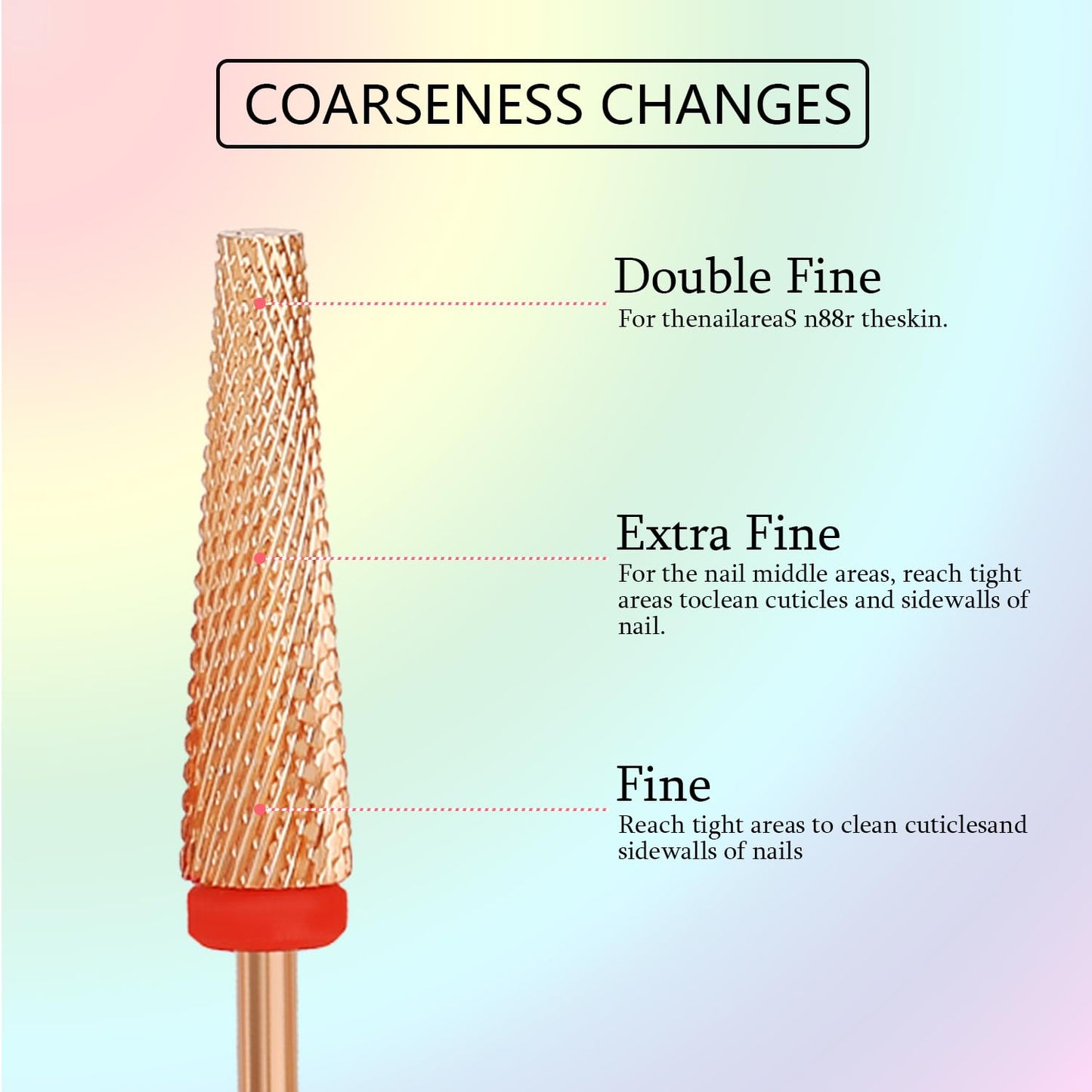 Super Long 5 in 1 Nail Drill Bits, Professional 3/32'' Carbide Tungsten Two Way Rotary Advanced Safety Bits, Fast Remove for Manicure Pedicure Cuticle Acrylic Nails (Rose Gold, Fine-F)