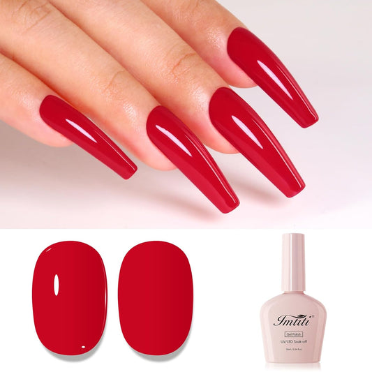 Imtiti Red Gel Nail Polish, Deep Red Gel Polish High Gloss Soak Off UV LED Nail Gel Polish Autumn Winter Gel Polish Nail Art Manicure Salon DIY Design Gel Nail 10ML