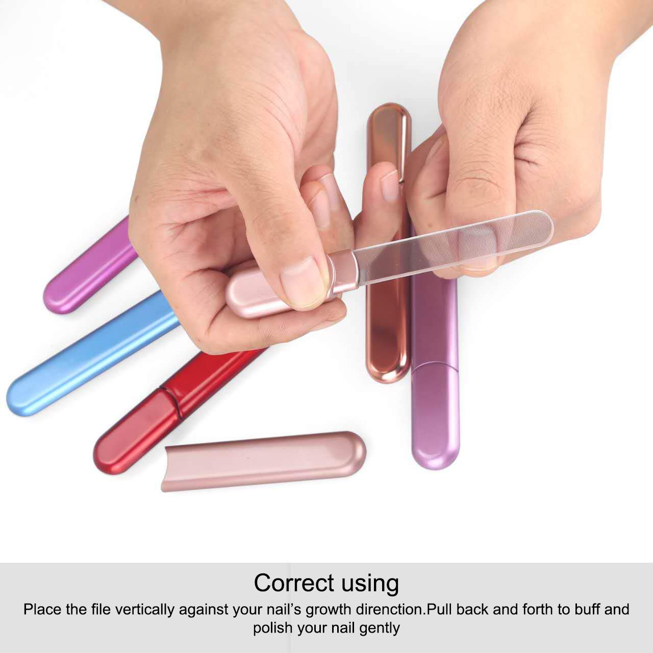 Premium Particular Glass Nail File with Case, Both Sided Filer, Crystal Beauty Nail File, Salon Nail Shine Top, Beeswax Pink