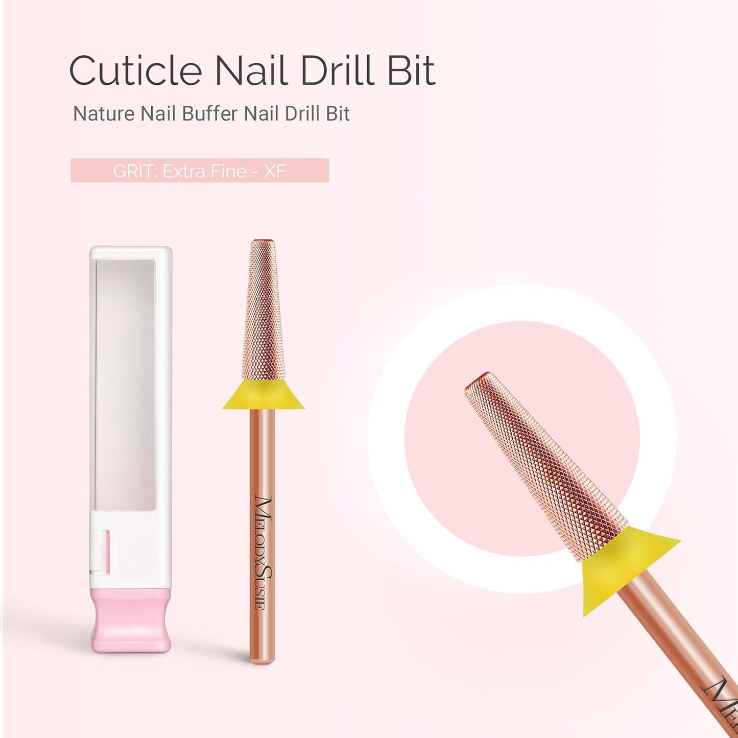MelodySusie Tapered Barrel Nail Buffer Bit, Professional Safety Carbide Nail Bit for Nature Nail Bed File Cuticle Dead Skin Cleaning Nail Prepare, Two Way Rotate, Manicure Nail Salon Supply, Rose Gold