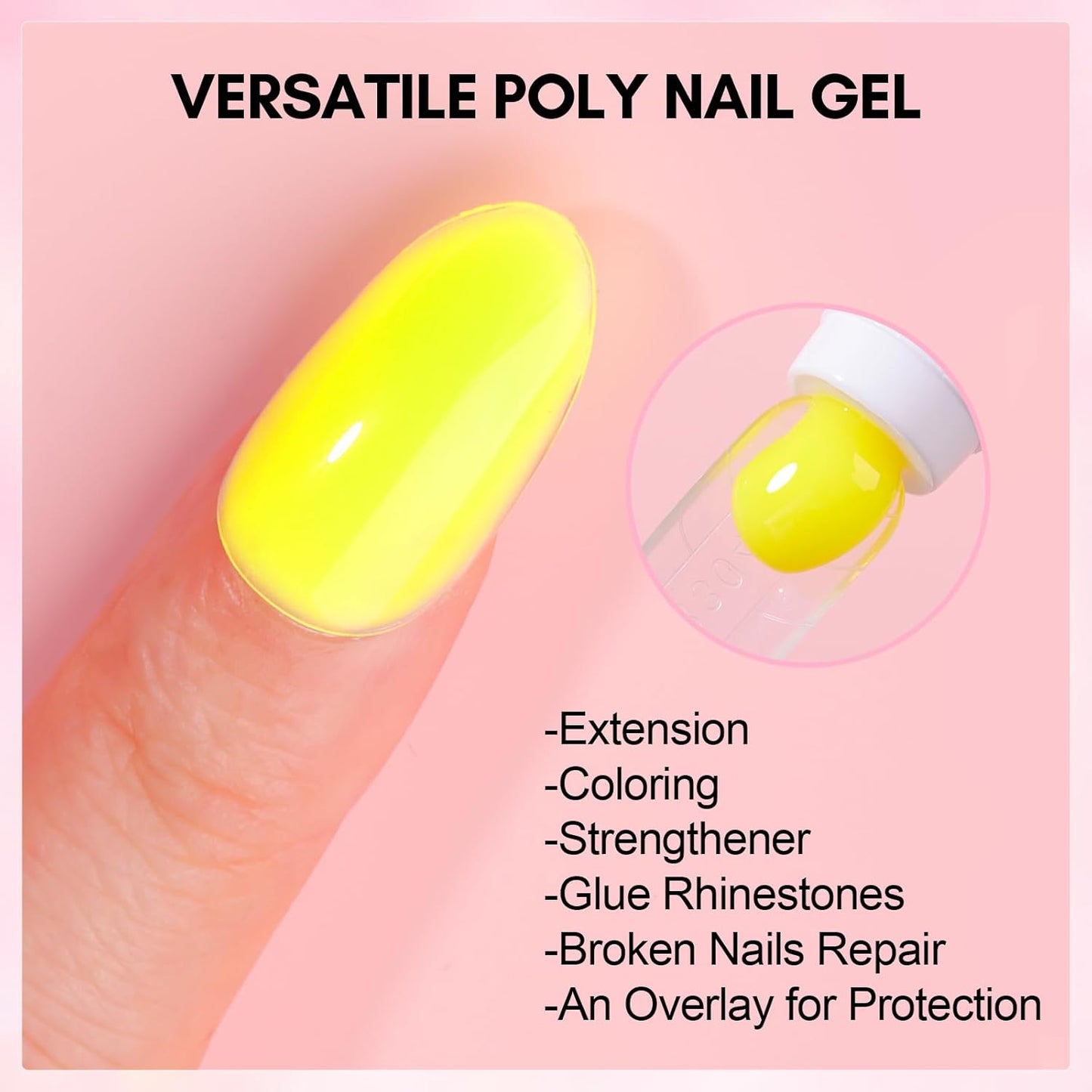 Makartt Poly Nail Gel-50ML Large-Bright Yellow Color, Strong Builder for Extension Overlay Strengthener 3D Diy, Multifunctional, Long-lasting for Nails French Manicures Home Salon-Sunny Side Up