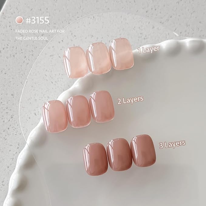 GAOY Nude Jelly Gel Nail Polish, 16ml Sheer Translucent Netural Soak Off Gel Polish, UV Light Cure for Nail Art DIY at Home, 3155 Faded Rose