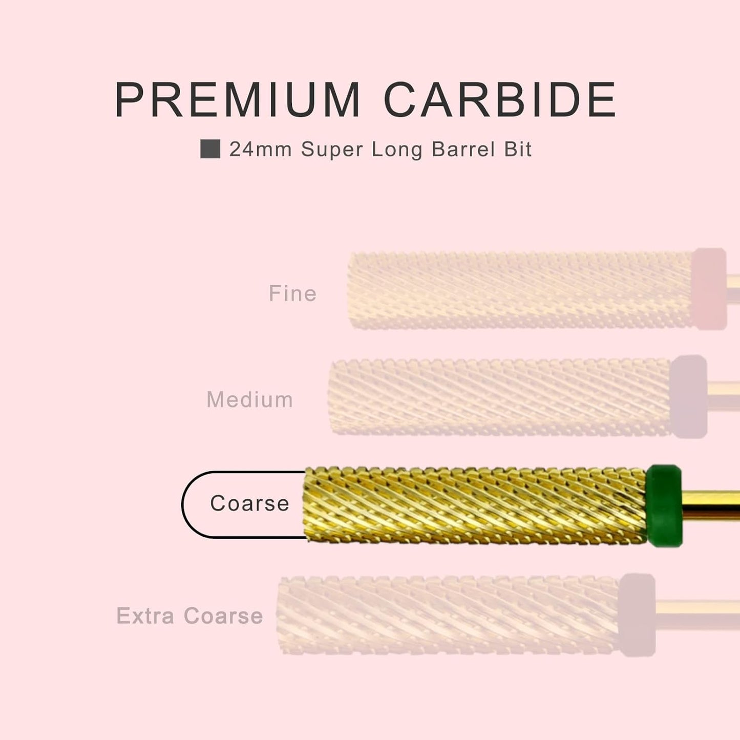 Super Long Nail Drill Bits, 24mm Gold Flat Top Barrel Carbide Nail Bit, 3/32" Two-way Rotate Drill Bits for Nails, Electric Drill Accessories, Remove Acrylic Nail Art Gel, C