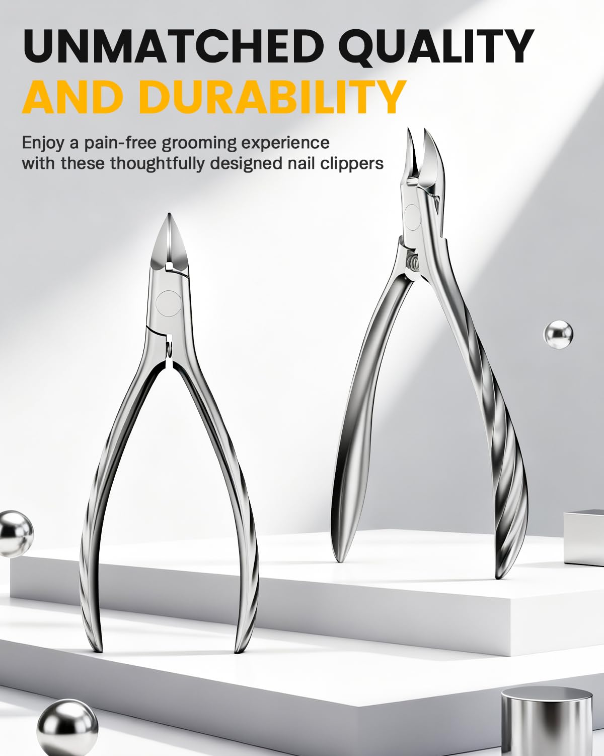 BEZOX Ingrown Toe Nail Clippers for Thick Toenails for Seniors, Wide Opening Jaws Toenail Clipper for Thick Nails, Deep-Reach Curved Blade Toenail Scissors - Silver