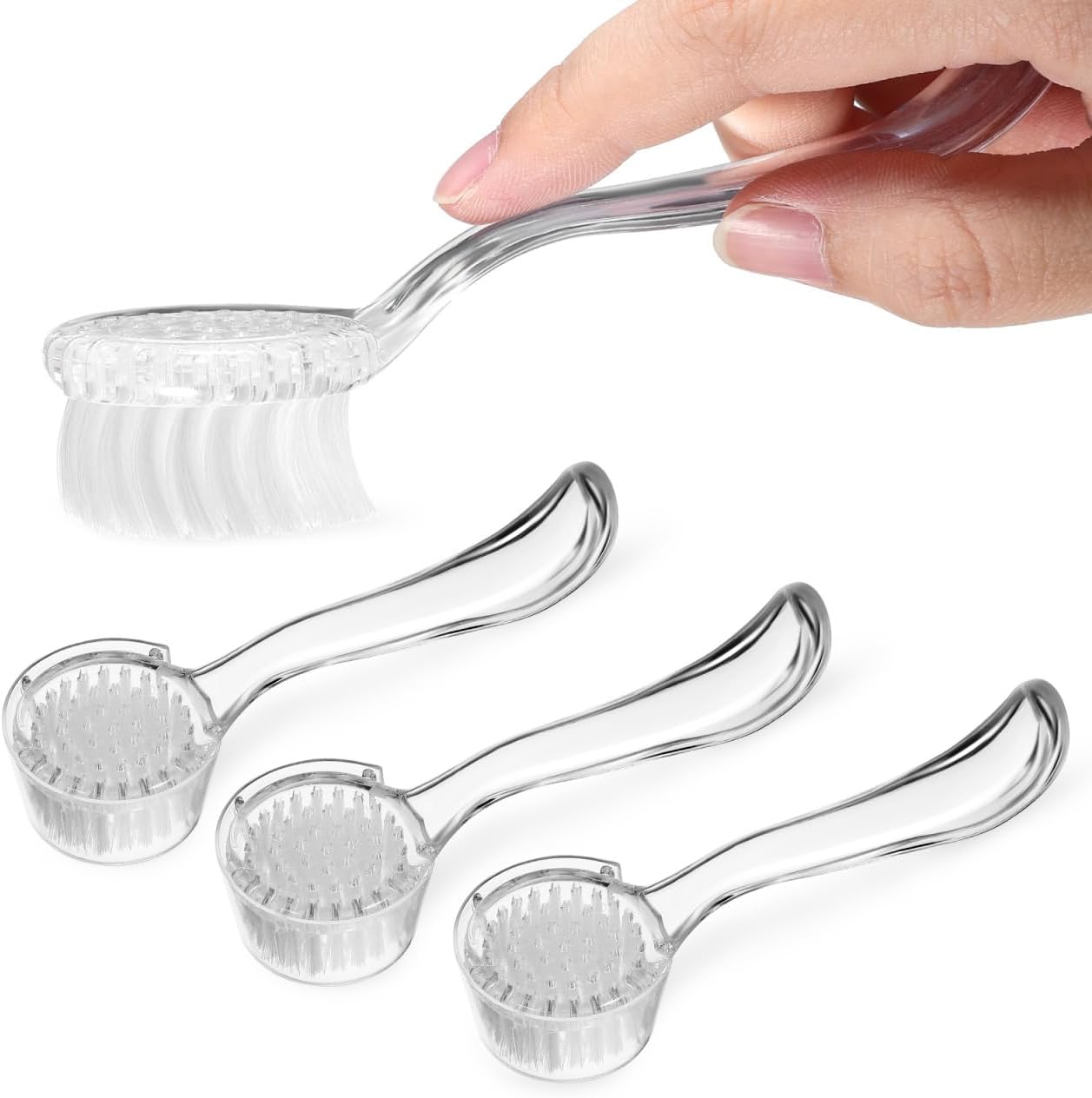 Long Handle Nail Cleaning Brushes, 3pcs Set Transparent Plastic Fingernail Scrubber with Round Bristles and Protective Cover for Dirt Removal Manicure Cleaning Tool for Men and Women