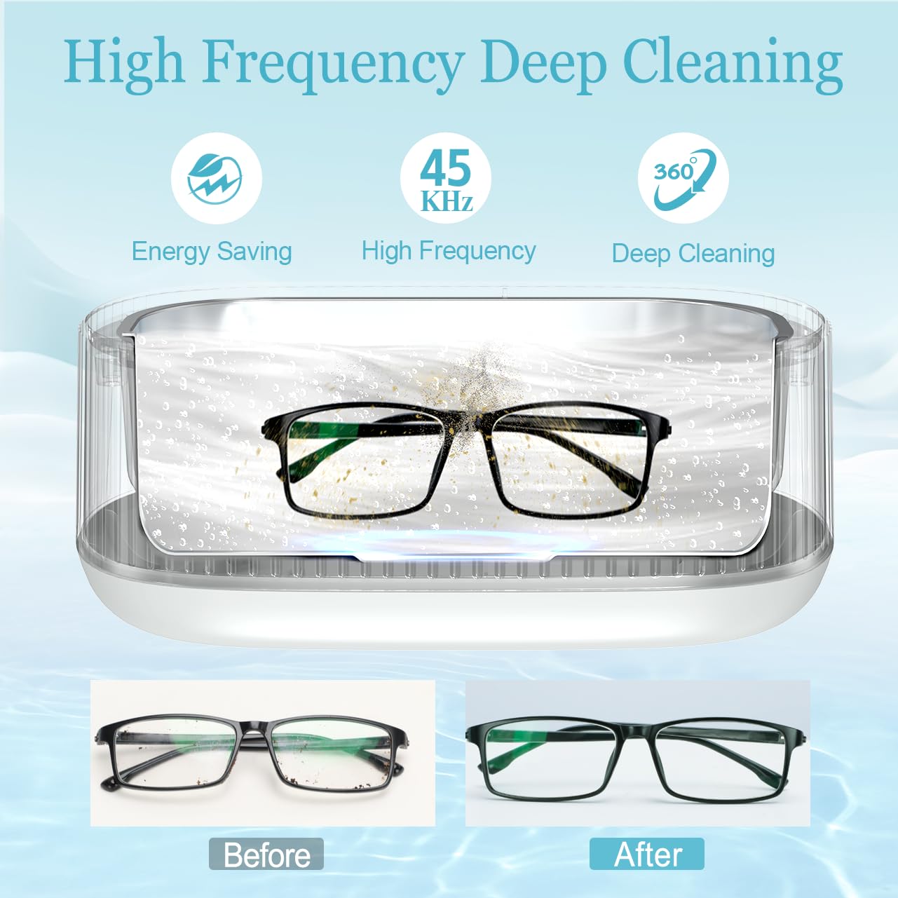 Ultrasonic Jewelry Cleaner with Basket/Holder, Adjustable Power Ultrasonic Cleaner for Retainers, Rings, Eyeglasses, Dentures, Watch Bands - 550ML 20oz w/Lights, 5 Cleaning & Degas Modes