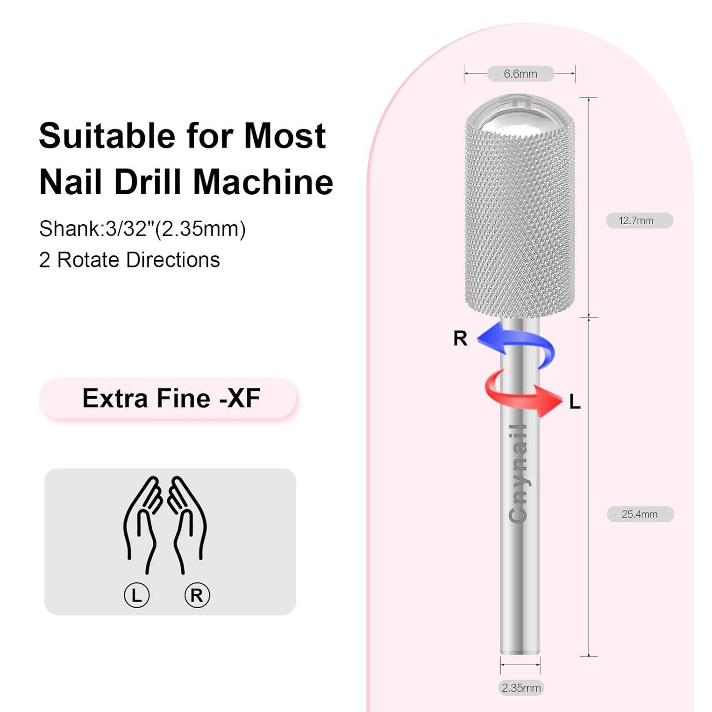 3/32" Large Barrel Smooth Round Top Tungsten Carbide Nail Drill Bit Safety Bit for Gel & Acrylic Removal, 2-Way Rotating Efile Tip, Salon Electric File Accessory (XF Grit, Silver)