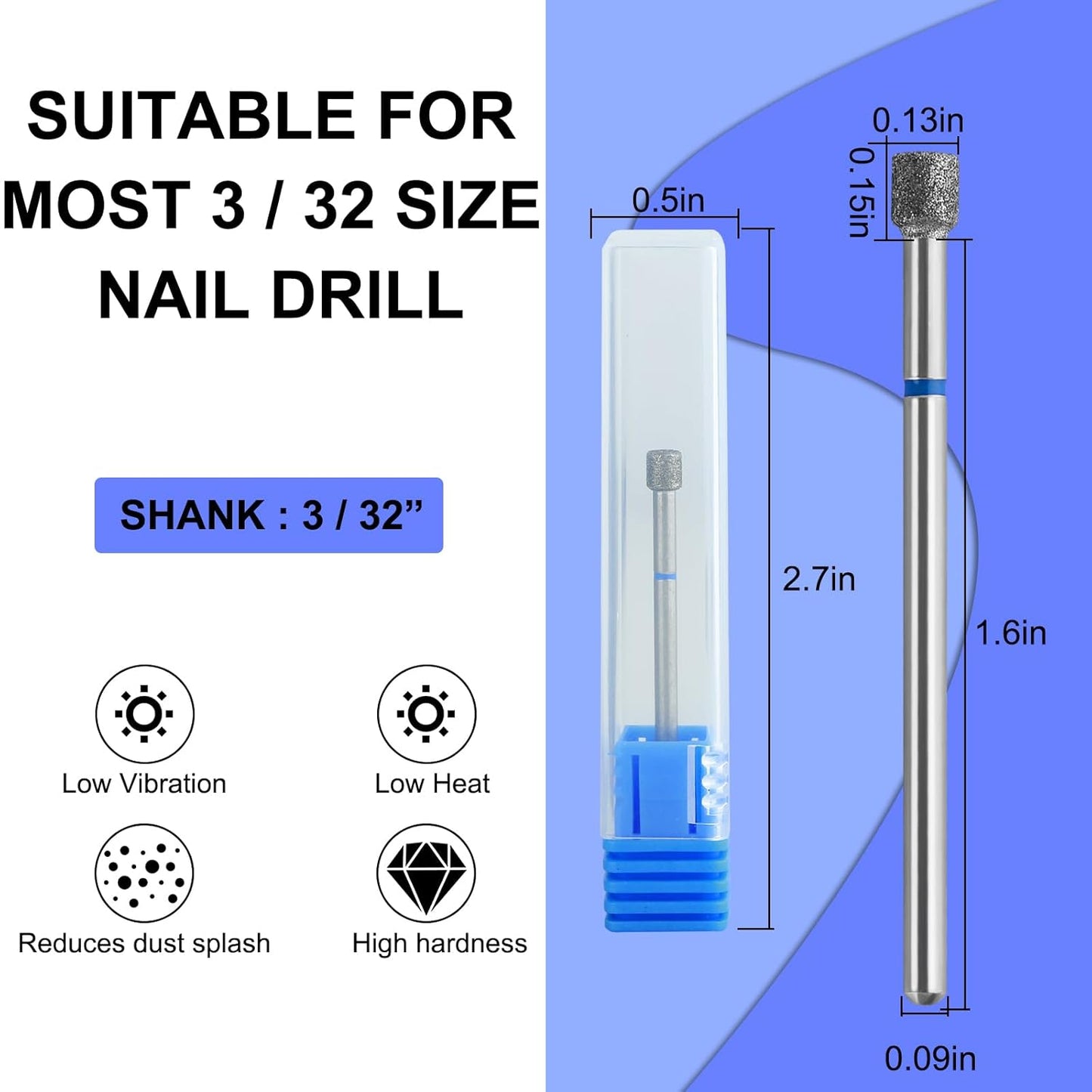 Diamond Safety Bits Small Tapered Electric Nail Drill File Cuticle Cleaner Tool for Acrylic Nails Rotary Nail Drill Machine Manicure Pedicure Polishing (Medium)