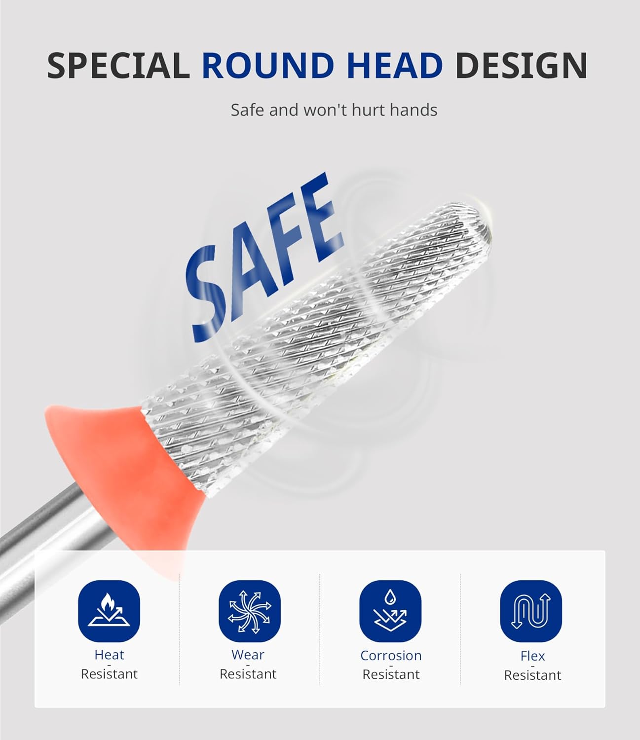 AIRSEE Tungsten Carbide Acrylic Nail Drill Bit Efile Electric File Machine Head Tip for Manicure Polishing Art Remove Gel 3/32" 2 Way Safety Use Ball Top Tapered Bit Cone Shape Fine-F