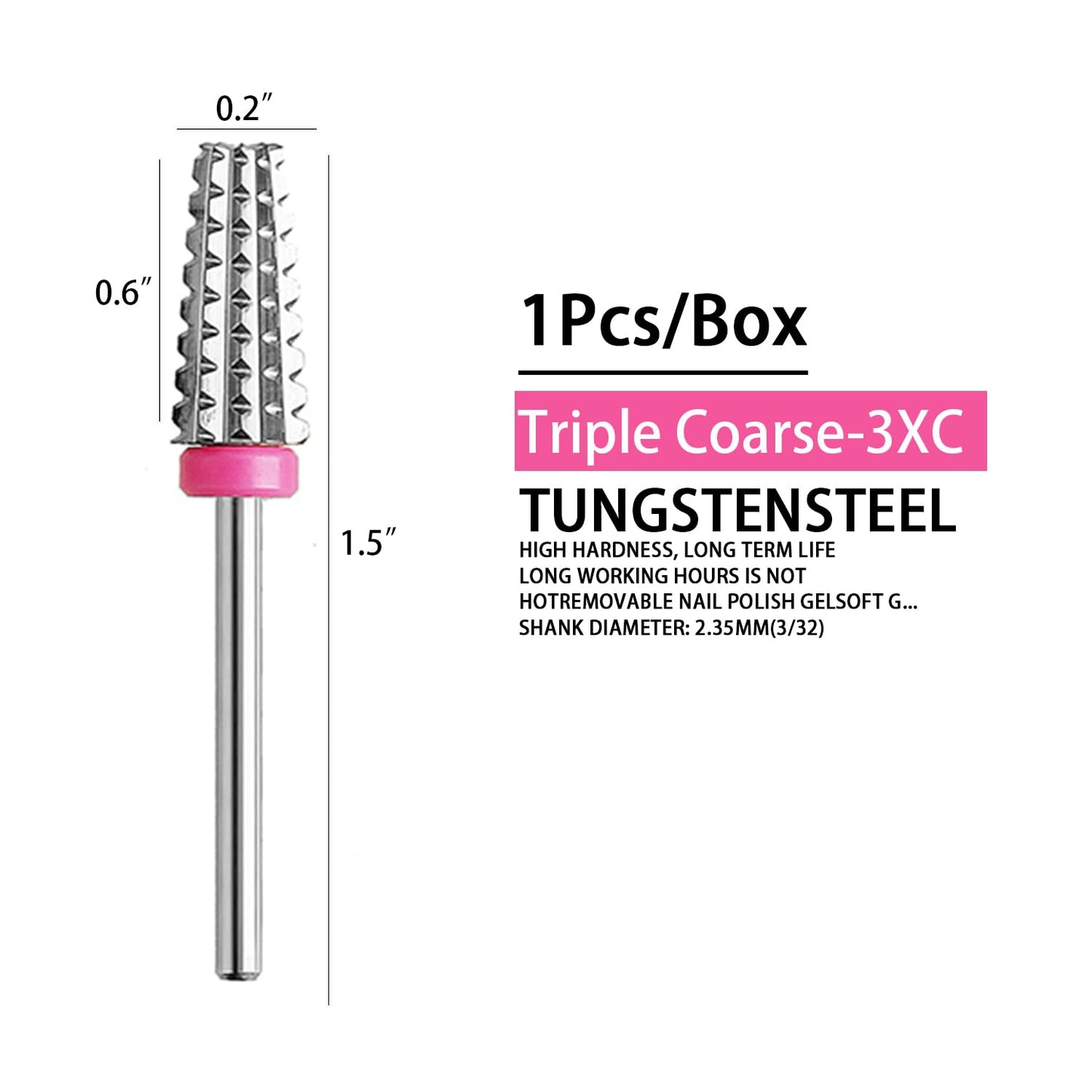 Nail Carbide 5 in 1 Nail Drill Bit,Two Way Use for Left and Right Handed,Acrylic or Hard Gel Remover Drill Machine Accessory (3XC)
