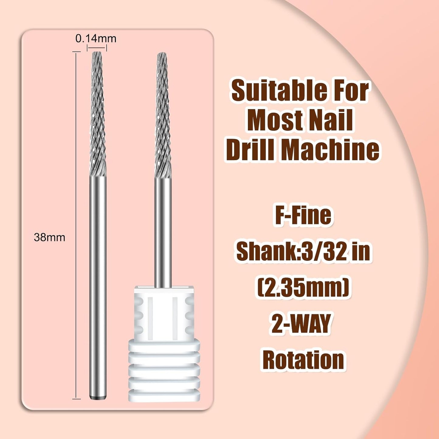 Cuticle Bit for Nail Drill 3/32'', Safety Carbide Cuticle Cleaner Bit for Dead Skin Cleaning Nail Prepare, Trimmer, Two Way Rotate, Small Cone Nail Drill Bit, Manicure Salon Experienced (Sliver, Fine)
