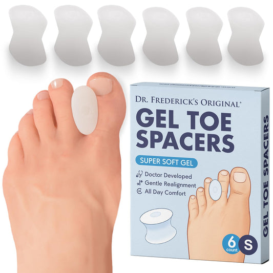 Dr. Frederick's Original Gel Toe Separators/Spacers - 6 ct - Temporary Bunion Corrector - Orthotic for Bunions & Overlapping Toe Pain - Ideal for Running, Yoga, and All-Day Foot Comfort - Small