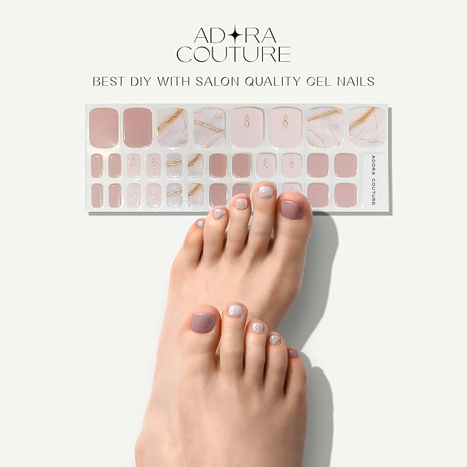 Semi Cured Gel Nail Strips - 32 pcs Gel Pedicure Stickers, Easy to Apply & Remove Toenail Stickers, Salon Quality at Home & Long Lasting - UV Nail Lamp Required - Brown Jewelry P