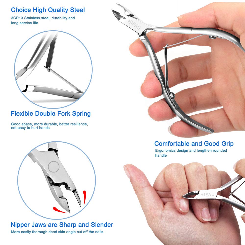 Professional Cuticle Nippers Set, Stainless Steel Manicure Kit - Cuticle Nipper, Cuticle Pusher & Cutter, Triangle Nail Polish Remove Tool & Cuticle Trimmer, Nail File, Nail Lifter, Home & Salon