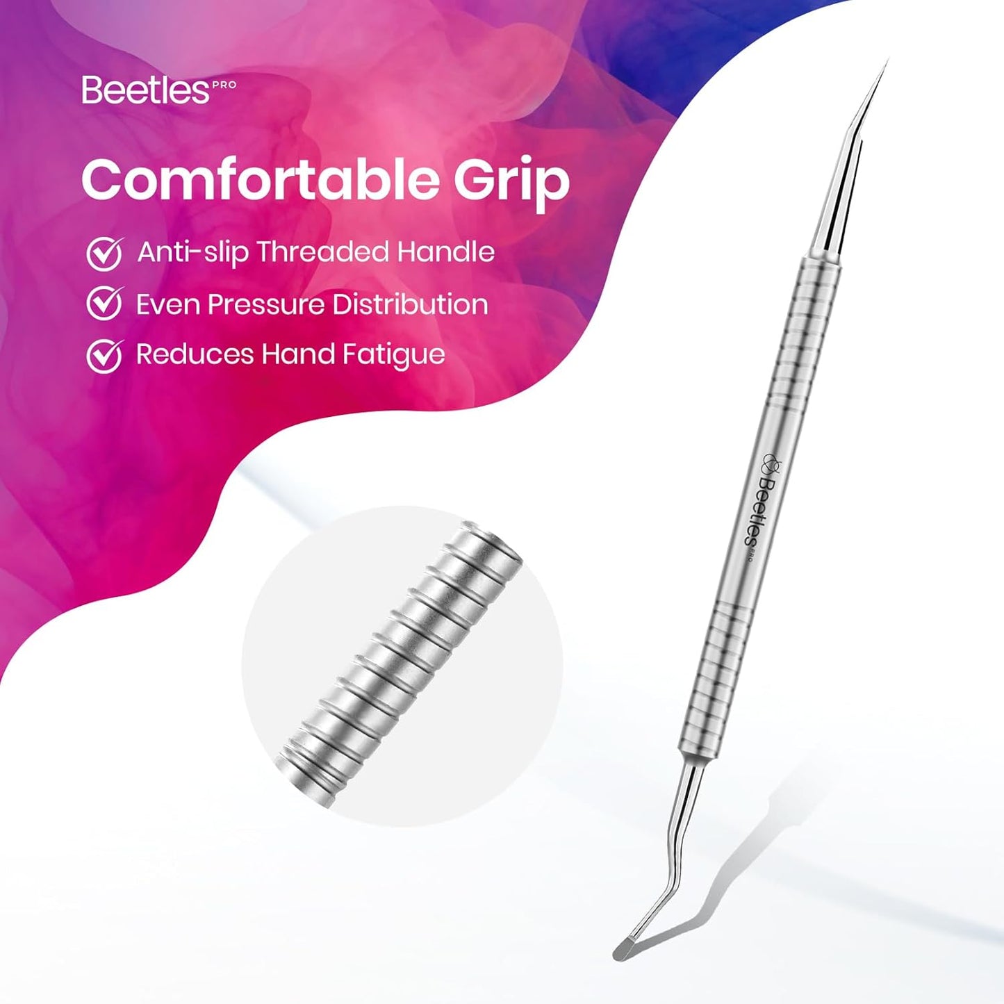 Dual-Ended Cuticle Pusher, Stainless Steel Pointed Tip (12mm) and Cuticle Scoop (14mm) for Precise Cuticle Care, Ergonomic Anti-Slip Handle, Professional Manicure Tool for Nail Care