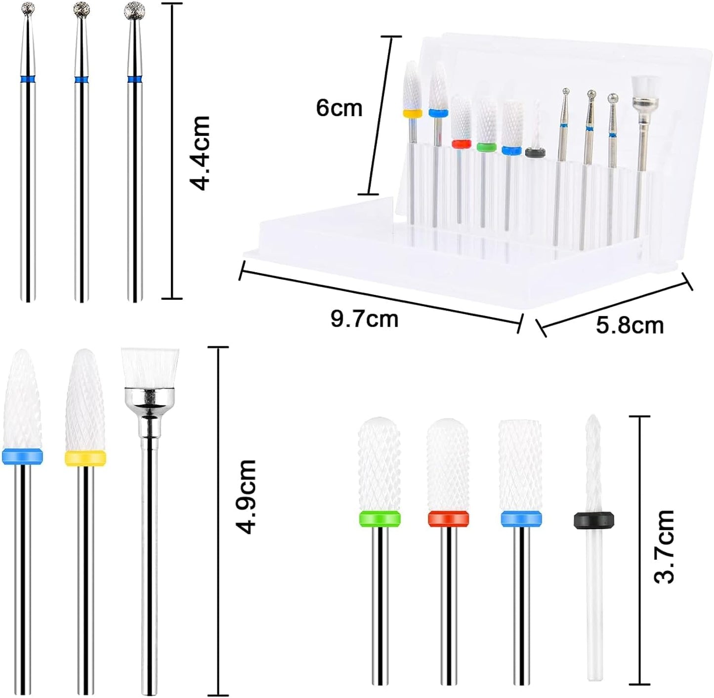 URAQT Ceramic Nail Drill Bits Sets, 10 pcs Electric Nail Drill Bits Kit 3/32", Professional Cuticle Polishing Bits for Acrylic Gel Nails, Electric Nail Files Manicure Pedicure Drill Tool