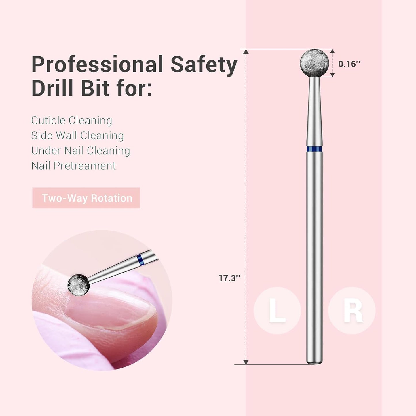 MelodySusie 4mm Ball Shape Cuticle Clean Nail Drill Bit 3/32'', Professional Safety Carbide Diamond Under Nail Cleaner for Cuticle Dead Skin Nail Prepare, Beginners Bits, Series Bit-S, Medium