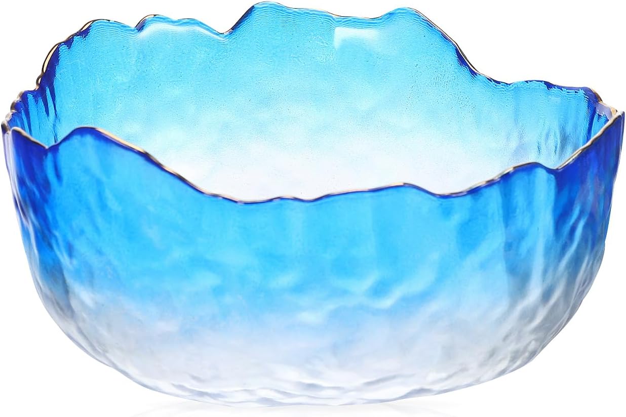 Glass Manicure Soaking Bowl Nail Soak off Bowl 9 Inch Pedicure Salon Bath Nail Remover for Fingernail Toenail Caring Polish Removal, Blue