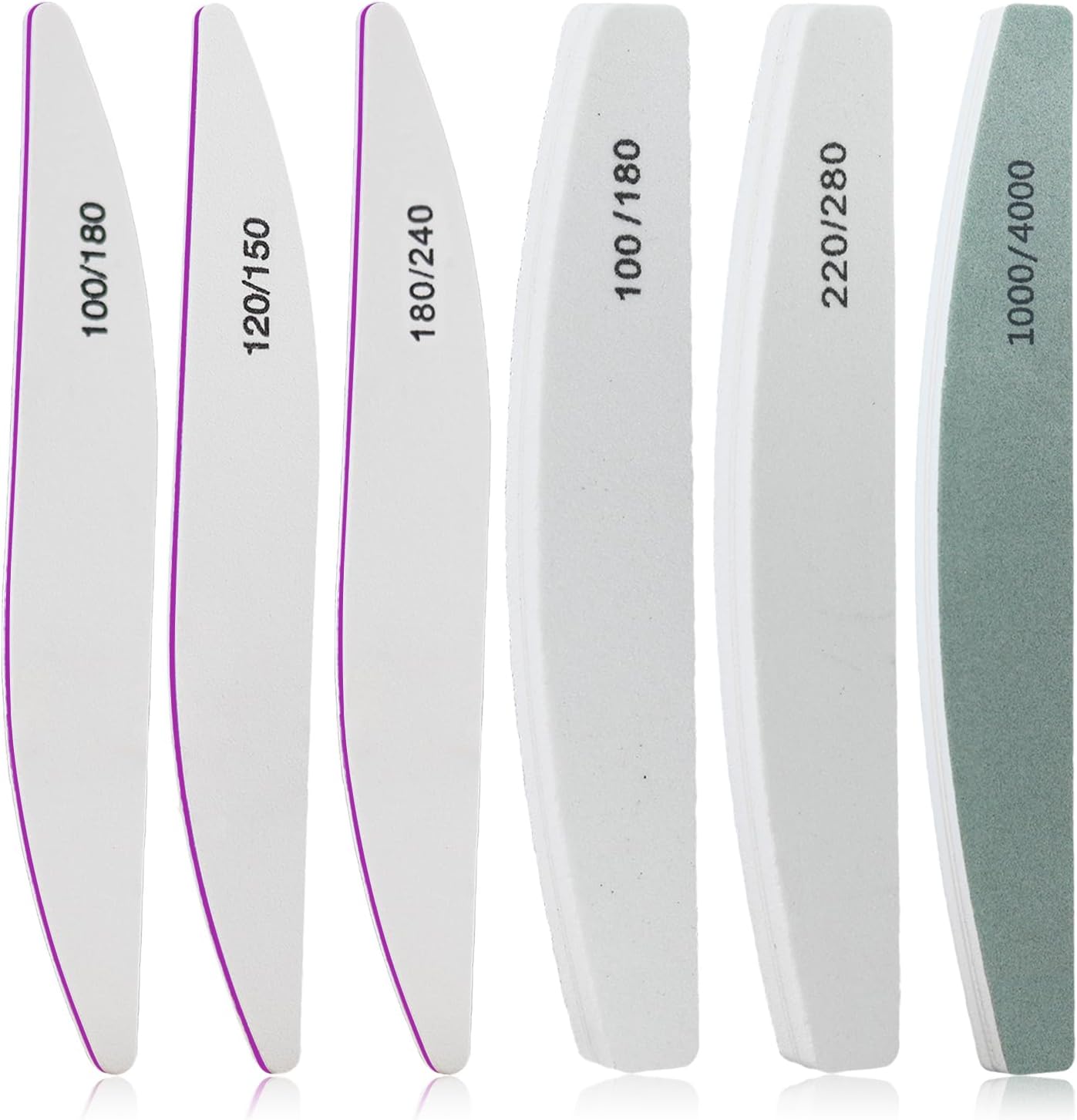 6 PCS Nail File Buffer Set for File/Buffer/Shine, Nail Files Kit for Natural Acrylic Nail, Emery Boards for Thick Nails, 100/120/150/180/220/240/280/1000/4000 Grit for Salon and Home