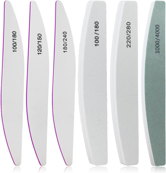 6 PCS Nail File Buffer Set for File/Buffer/Shine, Nail Files Kit for Natural Acrylic Nail, Emery Boards for Thick Nails, 100/120/150/180/220/240/280/1000/4000 Grit for Salon and Home