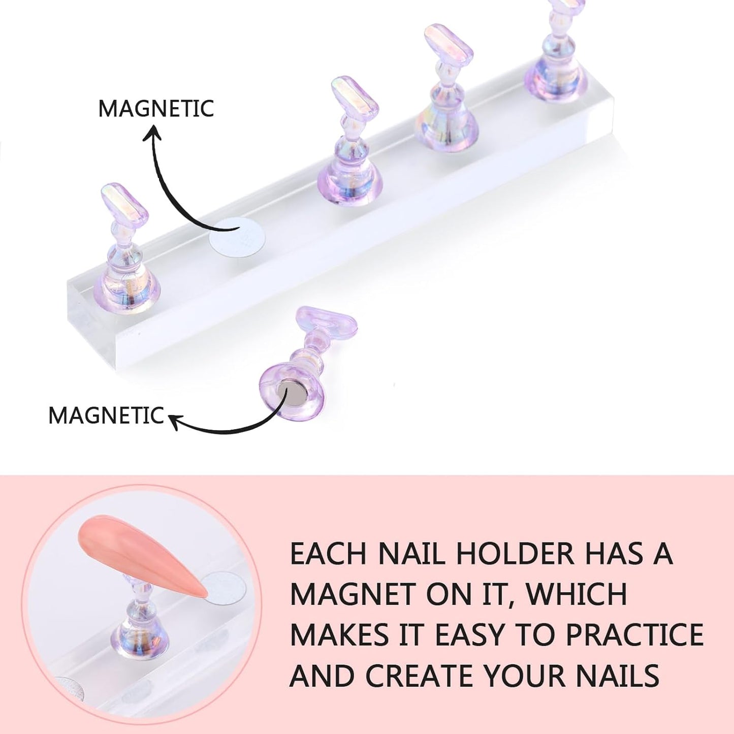 Etercycle Nail Stand Acrylic Nail Art Display Stand Practice Nail Holder for Painting Nails Magnetic Practice Stands with Reusable Putty(Purple)