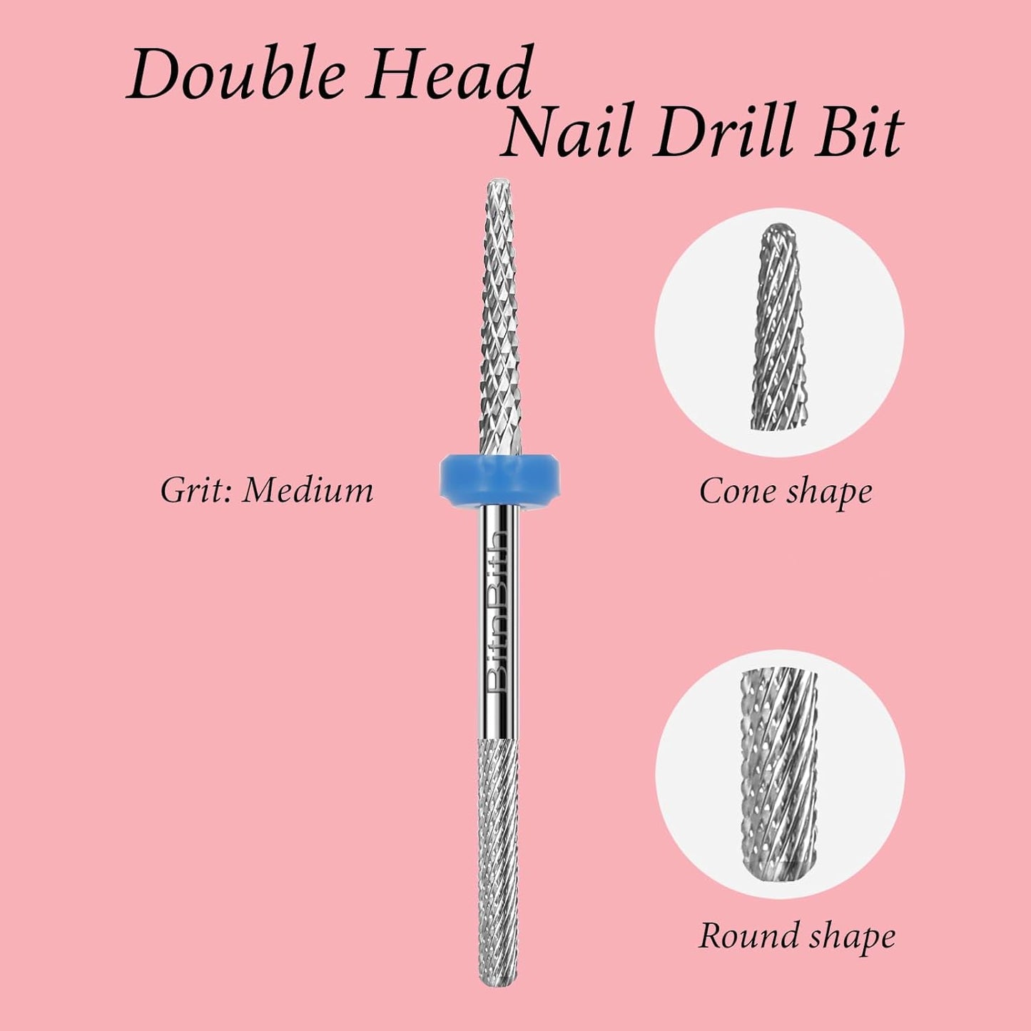 Nail Drill Bit Double Heads Cuticle Nail Drill Bit 3/32" Professional Tungsten Carbide Nail Bit,Safety for Nail Prepare,Dead Skin Cleaner,Manicure Pedicure Nail Supplies Home Salon,Medium